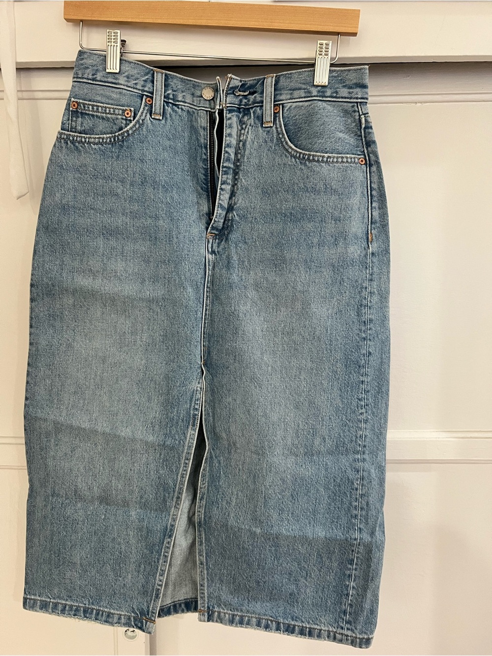 Aritzia Denim Midi Skirt in Light Blue
